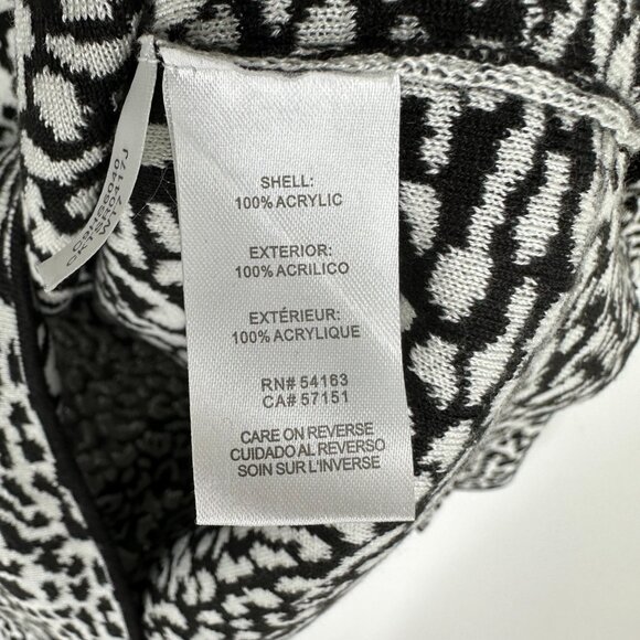 3/$25 Calvin Klein Snow Leopard Print Long Sweater L Cowl Neck Tunic Black White - Picture 8 of 8